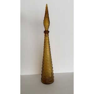 Vintage Retro WAVE PATTERN Amber Italian Empoli Glass Bottle With Stopper